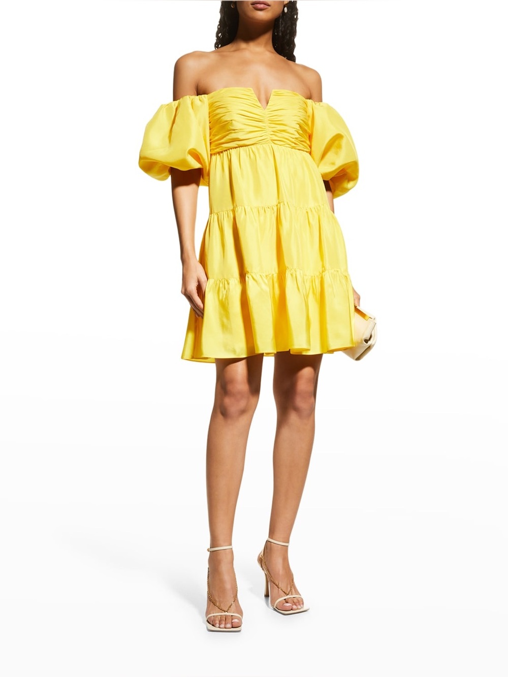 Rebecca Vallance 100% Silk Puff Sleeve Mini Dress | Marigold Yellow | Size US 6